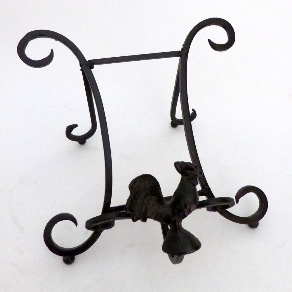 NEW ROOSTER CHICKEN BLACK CAST IRON COOKBOOK RECIPE STAND EASEL HOLDER